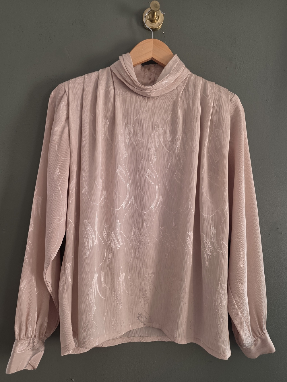 Vtg 80s Susan Hutton Pink Floral Damask High Neck Blouse Secretary Top Size 10